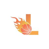 Letter L with basketball ball on fire illustration