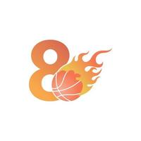 Number 8 with basketball ball on fire illustration vector