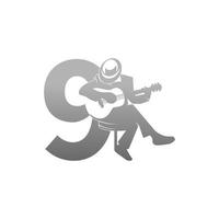 silueta de persona tocando la guitarra al lado de la ilustración número 9 vector