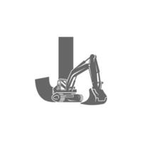 icono de excavadora con ilustración de diseño de letra j vector