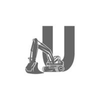 Excavator icon with letter U design illustration vector