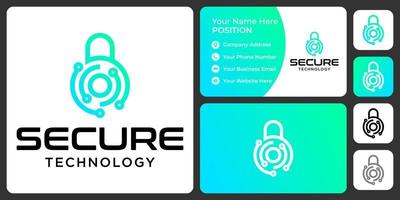 Secure padlock logo design with business card template. vector