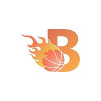 Letter B with basketball ball on fire illustration vector