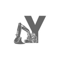 icono de excavadora con ilustración de diseño de letra y vector