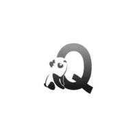 Panda animal illustration looking at the letter Q icon vector