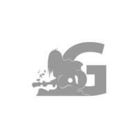 Silhouette of person playing guitar in front of letter G icon vector