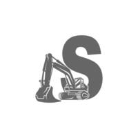 icono de excavadora con ilustración de diseño de letra s vector