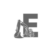 icono de excavadora con ilustración de diseño de letra e vector