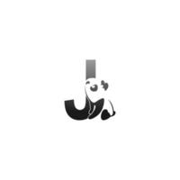 Panda animal illustration looking at the letter J icon vector