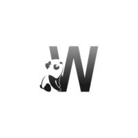 Panda animal illustration looking at the letter W icon vector