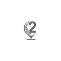 número 2 y diseño de logotipo de icono de pelota de golf vector