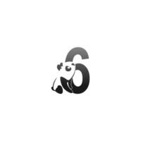 Panda animal illustration looking at the number 6 icon vector