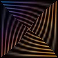 Op Art squares in colorful gradient with visual distortion effect making an optical illusion of pyramids or tunnel. Hypnotic banner, vector illustration square background