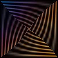 Op Art squares in colorful gradient with visual distortion effect making an optical illusion of pyramids or tunnel. Hypnotic banner, vector illustration square background