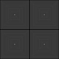 Op Art squares in black an white with diagonal lines making an optical illusion of pyramids or tunnel. Hypnotic banner, vector isolated on white background