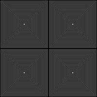 cuadrados de op art en blanco y negro con líneas diagonales que crean una ilusión óptica de pirámides o túneles. banner hipnótico, vector aislado sobre fondo blanco