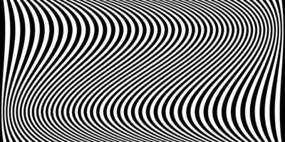 Black wavy stripes banner. Psychedelic Africa zebra lines. Abstract pattern. Texture with wavy stripy curves. Optical art background. Wave black and white design, Vector illustration hypnotic template
