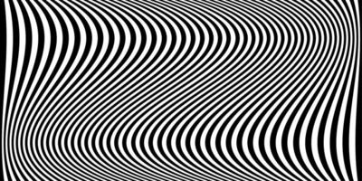 Black wavy stripes banner. Psychedelic Africa zebra lines. Abstract pattern. Texture with wavy stripy curves. Optical art background. Wave black and white design, Vector illustration hypnotic template