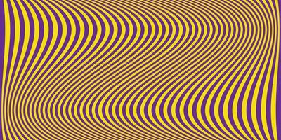 Purple and yellow wavy stripes banner. Psychedelic Colorful lines. Abstract pattern. Texture with wavy stripy curves. Optical art background. Fashion design, Vector illustration hypnotic template