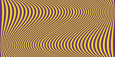 Purple and yellow wavy stripes banner. Psychedelic Colorful lines. Abstract pattern. Texture with wavy stripy curves. Optical art background. Fashion design, Vector illustration hypnotic template
