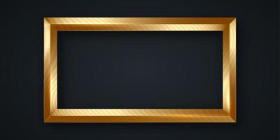 rectangle frame in gilded wood, striped ornate golden picture frame, classic gold luxury border vector illustration isolated on black background