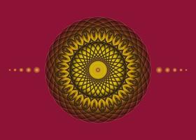 mandala de geometría sagrada, icono de círculo meditativo de oro de flor amarilla de lujo, diseño de logotipo geométrico, rueda religiosa mística, concepto de chakra indio, ilustración vectorial aislada en fondo rojo vector