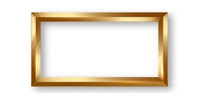 rectangle frame in gilded wood, striped ornate golden picture frame, classic gold luxury border vector illustration isolated on white background