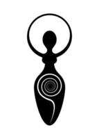 logotipo de mujer wiccan, diosa espiral de la fertilidad, símbolos paganos, ciclo de vida, muerte y renacimiento. símbolo de la madre tierra wicca de la procreación sexual, icono de signo de tatuaje vectorial aislado en fondo blanco vector