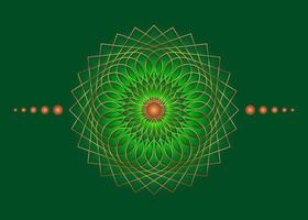 mandala de geometría sagrada, icono de círculo meditativo de oro de flor verde, diseño de logotipo geométrico, rueda religiosa mística, concepto de cuarto chakra indio, ilustración vectorial aislada en fondo verde vector