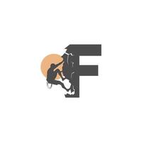 Rock climber climbing letter F illustration vector