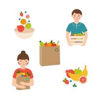 ilustración de alimentos saludables, estilo de vida, embalaje ecológico, reciclaje, concepto de cero residuos