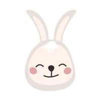 Head of cute hare in childish style with smile muzzle and eyes. Funny rabbit with happy face. Vector flat illustration for holidays