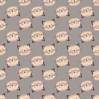 Seamless pattern with cute cat in childish style with smile muzzle and eyes. Funny print of pet with happy face. Vector flat illustration for holidays