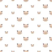 Seamless pattern with cute cat in childish style with smile muzzle and eyes on white background. Funny print of pet with happy face. Vector flat illustration for holidays