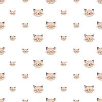 Seamless pattern with cute cat in childish style with smile muzzle and eyes on white background. Funny print of pet with happy face. Vector flat illustration for holidays