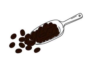 Scoop with coffee beans in doodle style. vector