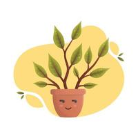 Cartoon rubber plant with cute expression, vector illustration.