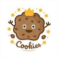 Cute cartoon chocolate chip cookie character Cookies Logo vector