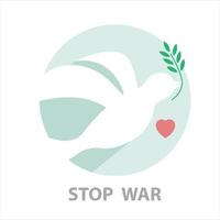 Stop war sign, Flying peace dove with olive branch. vector