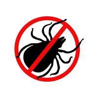 Silhouette of Tick in a red forbidding circle. No pests. Warning Sign Vector Illustration isolated on white background