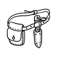 riñonera. cinturón de supervivencia para acampar. Ilustración de vector de contorno de kit de cinturón bushcraft. camping senderismo y viajes al aire libre