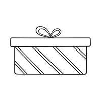 Hand drawn gift box doodle.  Present box with bow and ribbon in sketch style. Vector illustration isolated on white background.