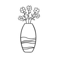 Hand drawn flowers in a vase doodle.  Home plants in sketch style.  Vector illustration isolated on white background.