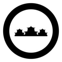 Chinese traditional buildings icon in circle round black color vector illustration image solid outline style