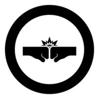 Collision of two fist icon in circle round black color vector illustration image solid outline style