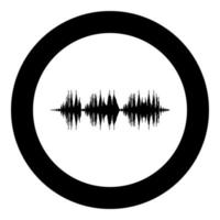 Radio wave wireless Pulse audio music icon in circle round black color vector illustration image solid outline style