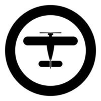 Propelier aircraft retro vintage small plane single engine icon in circle round black color vector illustration image solid outline style