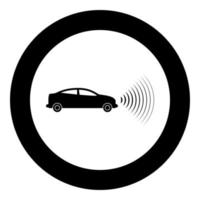 Car radio signals sensor smart technology autopilot front direction icon in circle round black color vector illustration image solid outline style