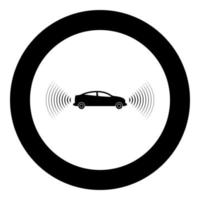 Car radio signals sensor smart technology autopilot front and back direction icon in circle round black color vector illustration image solid outline style