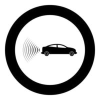 Car radio signals sensor smart technology autopilot back direction icon in circle round black color vector illustration image solid outline style